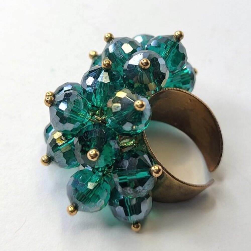 Aqua Green Crystal Cluster Ring, Adjustable Cryst… - image 5